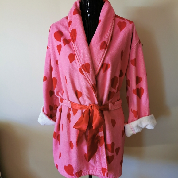 La Senza Pink Red Heart Terri Cloth Robe L/XL